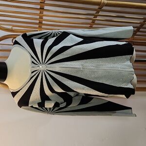 Vintage EY Boutique black silver metallic shimmery cardigan crystal zipper pull